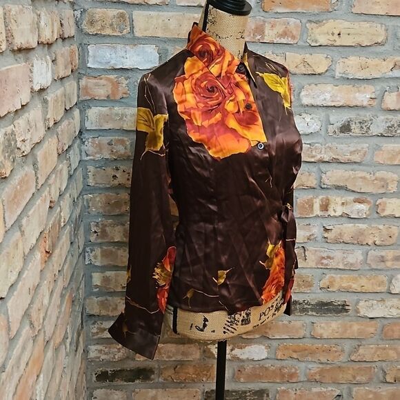 Nygard Collection brown floral silk top size 6 - Picture 3 of 11